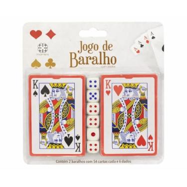 Imagem de Kit Baralho e Dados Completo – 2 Baralhos de Cartas Profissionais + 6 Dados – Jogos de Poker, Truco, Buraco e General – Ideal para Família, Amigos e Viagens
