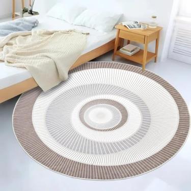 Imagem de Lacomfy Tapete abstrato moderno, tapete redondo lavável de 1,2 m, tapete circular, chique contemporâneo, geométrico, pilha média, padrão de concha, estético, para quarto, sala de estar, sala de jogos