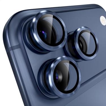 Imagem de Misea Compatível com iPhone 17 Pro/iPhone 17 Pro Max, protetor de lente de câmera de vidro temperado Ultra-HD, protetor de tela de anel individual de metal, acessórios de decoração, azul
