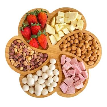 Imagem de Tabua Petisqueira em Bambu mdf flor petisco frios 6 divisórias multiuso