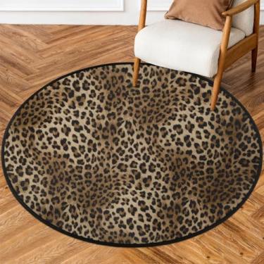 Imagem de Tapete redondo com estampa de leopardo, retrô, macio, antiderrapante, lavável, tapete circular para quarto, berçário, sala de estar, cozinha, banheiro, entrada, decoração de casa