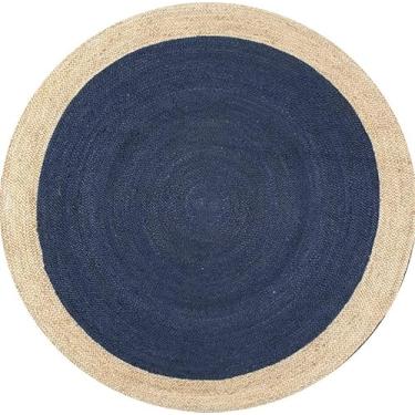 Imagem de EXPORT PROFILE Eleonora Tapete de Juta Tecido à Mão Trançado à Mão e Qualidade Clássica para Sala de Estar Cozinha Entrada Corredor Quarto Fazenda Decoração de Casa 10 cm Redondo Azul
