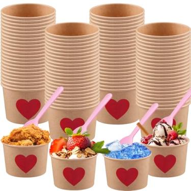 Imagem de SiliFine 100 peças de copos de papel para dia dos namorados de 255 g, copos de papel para sorvete, tigelas descartáveis de coração, tigelas de lanche para dia dos namorados com coração vermelho para