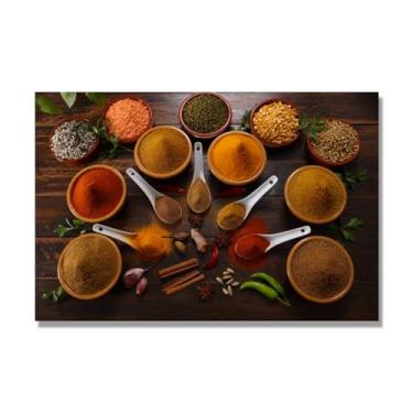 Imagem de NHLDZYH Arte de parede em tela colorida para especiarias e colher de tempero | Decoração de cozinha vintage | Arte moderna para casa e sala de jantar. C23. 80 x 120 cm - 31,5 x 47,3 pol. Somente tela