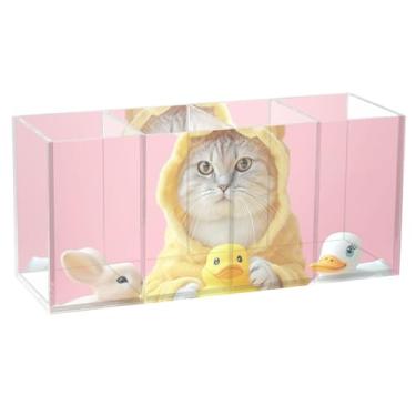 Imagem de TSENQUE Porta-lápis de mesa de acrílico de desenho animado de gato engraçado de desenho animado fofo personalizado para pincéis de maquiagem, copo de lápis, marcador artístico, organizadores de mesa e