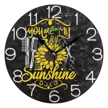 Imagem de GAIGEO Relógio de parede analógico decorativo relógio de cozinha rústico operado por bateria silencioso, arte de parede boho, decoração de casa, girassol flor preta, 25 cm, ponteiros pretos