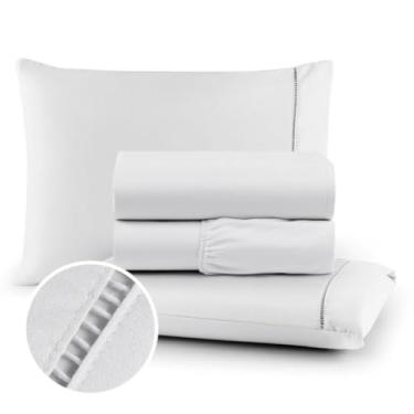 Imagem de Conjuntos de Roupas de Cama Kit Completo Varios Tamanhos Tecido Acetinado Micro 400 Fios(Branco,King)