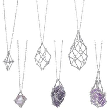 Imagem de SUNNYCLUE 1 caixa, 6 peças, suporte de colar de cristal de aço inoxidável, prata, ajustável, gaiola de cristal natural, quartzo, pedras preciosas, colares vazios para fazer joias, artesanato faça você