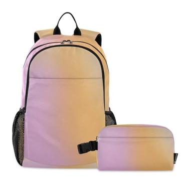 Imagem de GAIGEO Conjunto de lancheira leve roxo azul ombré, mochila infantil, mochila escolar infantil, mochila para crianças, Dégradé retrô rosa e laranja, One Size