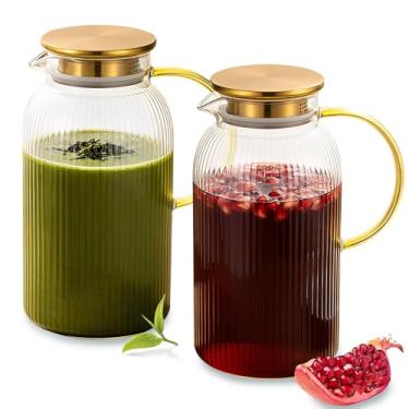 Imagem de Pacote com 2 jarras de vidro borossilicato, 2 litros, resistente ao calor, jarra de vidro com tampa e bico, jarra de água de vidro para bebida fria, café, limonada, chá gelado, bebidas, resistente ao