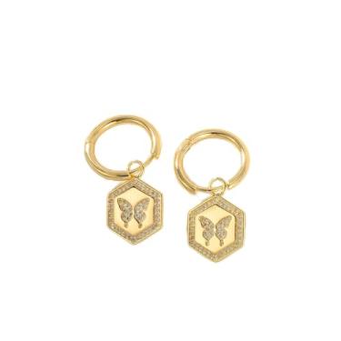 Imagem de Brincos de argola banhados a ouro 14K para mulheres, borboleta, cruz, bússola, formato de aranha, pingente de zircão cúbico, delicados, sem níquel, pingente, presente de aniversário, joias