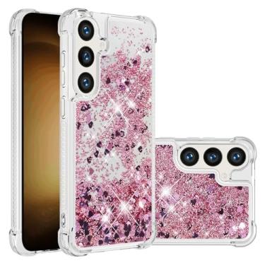 Imagem de SIYOPINPFY Capa para Samsung Galaxy S26 com glitter fofo amor líquido areia movediça TPU macio meninas mulheres elegante capa protetora à prova de choque para Samsung Galaxy S26 ouro rosa YB