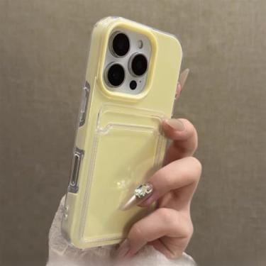 Imagem de Capa para celular com porta-cartões para iPhone 16, 15, 14, 13, 12 Pro Max e 11, na cor Candy Color. Capa protetora transparente e macia, estilo carteira, resistente a impactos, amarela, para iPhone