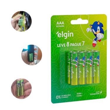 Imagem de Pilha palito Alcalina AAA 8 unidades Elgin Alta Duração 1.5V Parceria 