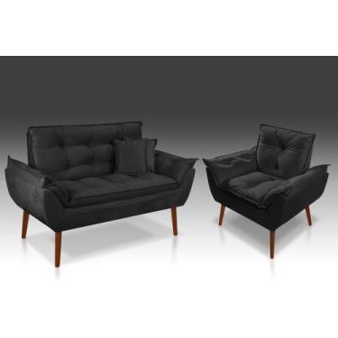 Imagem de Kit 01 Namoradeira + 01 Poltrona Opala + 01 Almofadas Suede Preto- CAS
