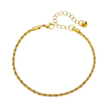 Imagem de Tornozeleira De Corrente De Aço Inoxidável Dourada Para Mulheres, À Pr