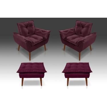 Imagem de Kit 02 Poltrona Opala +02 Puf Opala Suede   Bordô-casa da poltrona 