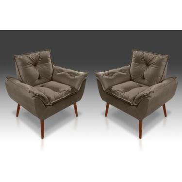 Imagem de Kit 02 Poltrona Opala Com Fibra Siliconada Suede Marrom - CASA DA POLT