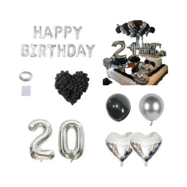 Imagem de Balão De Alumínio Em Forma De Coração Preto E Prata Com Pétalas De Ros