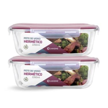 Imagem de Kit 2 Potes Vidro Retangular Hermético C Tampa 2260ml Forno - U4home, 