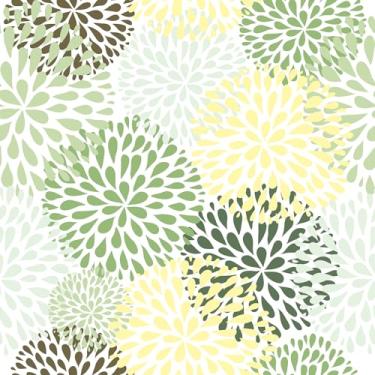 Imagem de Wallercity Papel de parede floral autoadesivo de damasco verde/amarelo 44,5 cm x 259 cm
