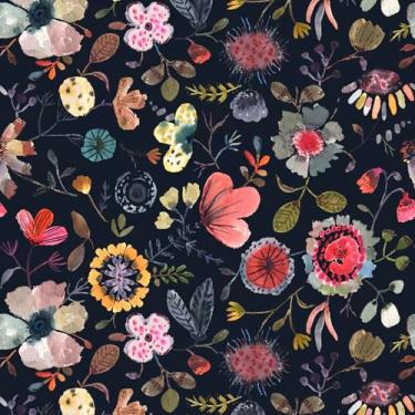 Imagem de Vintique Papel de parede de papel de parede Boho removível impermeável escuro moderno floral para quarto, banheiro, parede de casa 43,9 cm x 600,2 cm