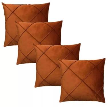 Imagem de Almofada decorativa de 45 x 45 cm, em camurça, com design drapeado, adequada para salas de estar, quartos e sofás(TERRACOTA)