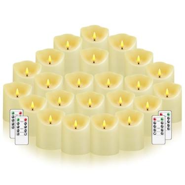 Imagem de Nimiko Velas sem chama com controle remoto, velas cintilantes sem chama operadas por bateria, velas de LED com temporizador 2/4/6/8H, com conjunto de velas LED realistas de 24 (D3 x A 7.6 cm 10.2 cm
