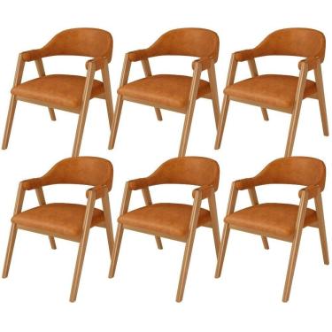 Imagem de Kit 06 Cadeiras De Jantar E Estar Living Estofada Nadja L02 Couríssimo Canela - Lyam Decor
