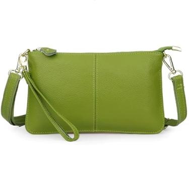 Imagem de AurexaFashion Bolsa tiracolo feminina de couro legítimo, bolsa de mão fina para cartão de crédito, bolsa clutch, #07 verde menta, Small 9.5" X 5.6" x 0.5", Bolsa tiracolo de couro genuíno carteira