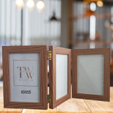 Imagem de Porta Retrato Articulado Moldura Madeira Fotos 10x15 C Vidro - TW Quad