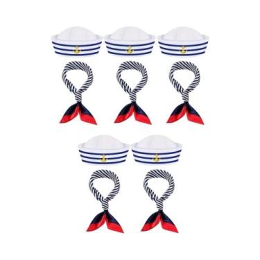Imagem de Conjunto De Cachecol E Chapéu De Marinheiro Listrado Azul Marinho E Br