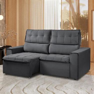 Imagem de Sofá Retratil Reclinavel Estofado Cancún 200cm Veludo Chumbo - Star Co