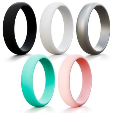 Imagem de HOOPLE Anéis de casamento de silicone para mulheres, anéis de aniversário empilháveis, alianças de casamento de borracha flexível para estilo de vida ativo, treino, academia, trabalho e uso diário