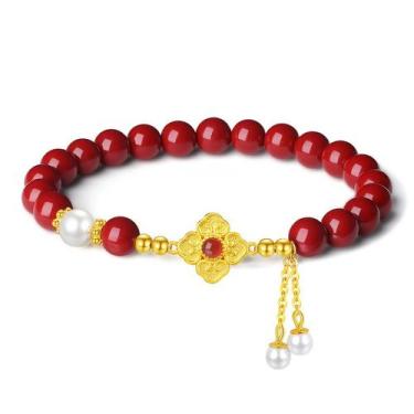 Imagem de Pulseira Cinnabar para mulheres com trevo prateado de quatro folhas - 