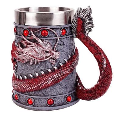Imagem de Caneca de cerâmica Dragon and Snake 3D Fantasy 600 ml com pedras preci