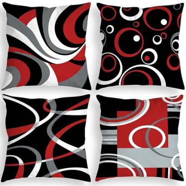 Imagem de Conjunto de capas de travesseiro geométrico abstrato vermelho preto br