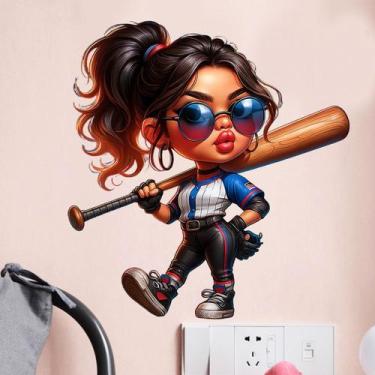 Imagem de Adesivos de parede Cool Baseball Girl PVC 29,5 x 29,5 cm para crianças