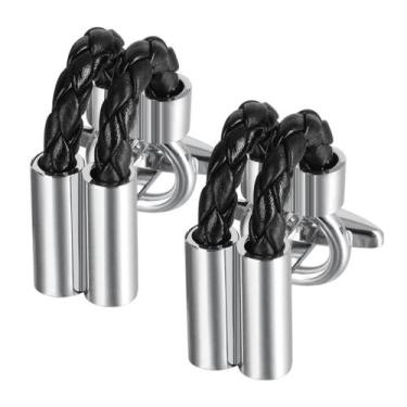 Imagem de Abotoaduras: couro trançado preto, cobre para homens - yiweisai