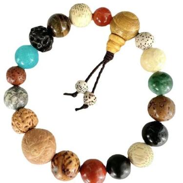 Imagem de Pulseira de madeira feita à mão de 18 peças com miçangas mistas - Yiwe