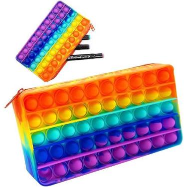 Imagem de Estojo para lápis e caneta Push Bubble Fidget Bag Stress Relief Rainbo