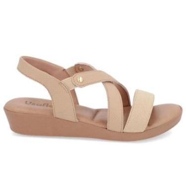 Imagem de Sandália Feminina Usaflex PA04002 Couro Anabela Baixo-Feminino