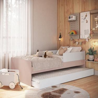 Imagem de Cama Infantil para Colchão 0,88 X 1,88 com Cama Auxiliar Branco/Rosa