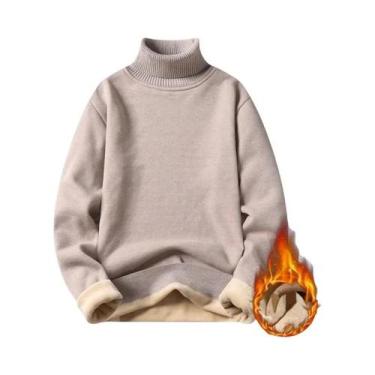 Imagem de Suéter Masculino Slim Fit De Gola Alta, Pullover Quente Tricotado Para