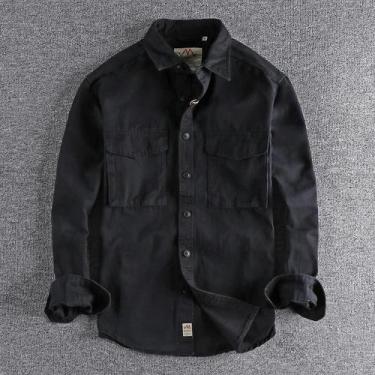 Imagem de Camisa De Trabalho Masculina Khaki Retro Com Lavagem, Outono 204, Jaqu