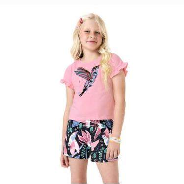 Imagem de Conjunto Meninas Blusa e Short Beija-Flor Rosa Sweet e Azul Kyly, 14 a