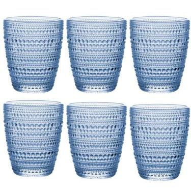 Imagem de Jogo C/ 6 Copos de Vidro Pérola Azul 300ml Luxo Bebidas Água Suco - La