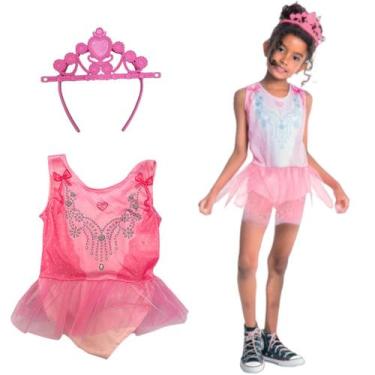 Imagem de Fantasia Bailarina Para Menina Com Tiarinha Rosa Infantil Traje Femini