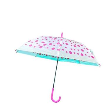 Imagem de Guarda Chuva transparente de bolinhas automático bengala - Himeb, Rosa