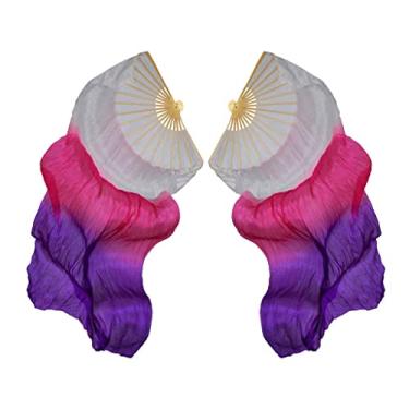 Imagem de shamjina 1 Par de Ventoinha Real Chinesa para Dança Do Ventre E Véu de Bambu Ventilador de Bambu de Mão, Branco + Rosado + Roxo